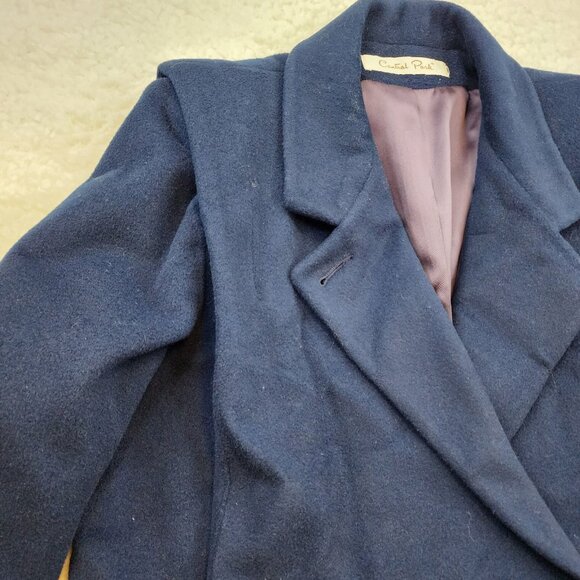 Vintage Central Park Trench Coat Lg Navy Blue Lined Longline Old Money Preppy - Picture 8 of 13